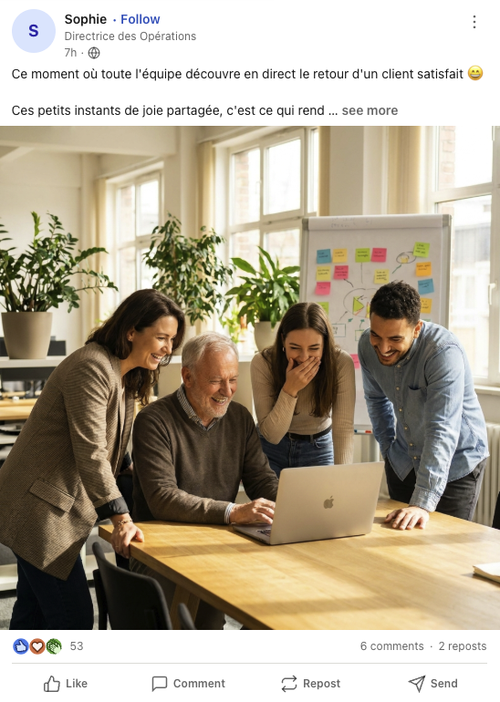 Post LinkedIn de Sophie, Directrice des opérations