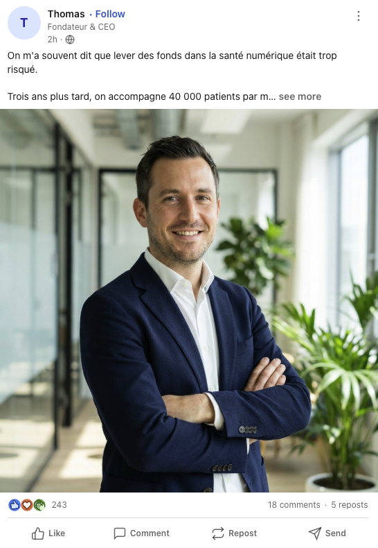 Post LinkedIn de Thomas, Fondateur et CEO